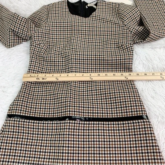 NWT Bouchra Jarra Paris 3/4 sleeve 100% wool houndstooth shift dress crew neck